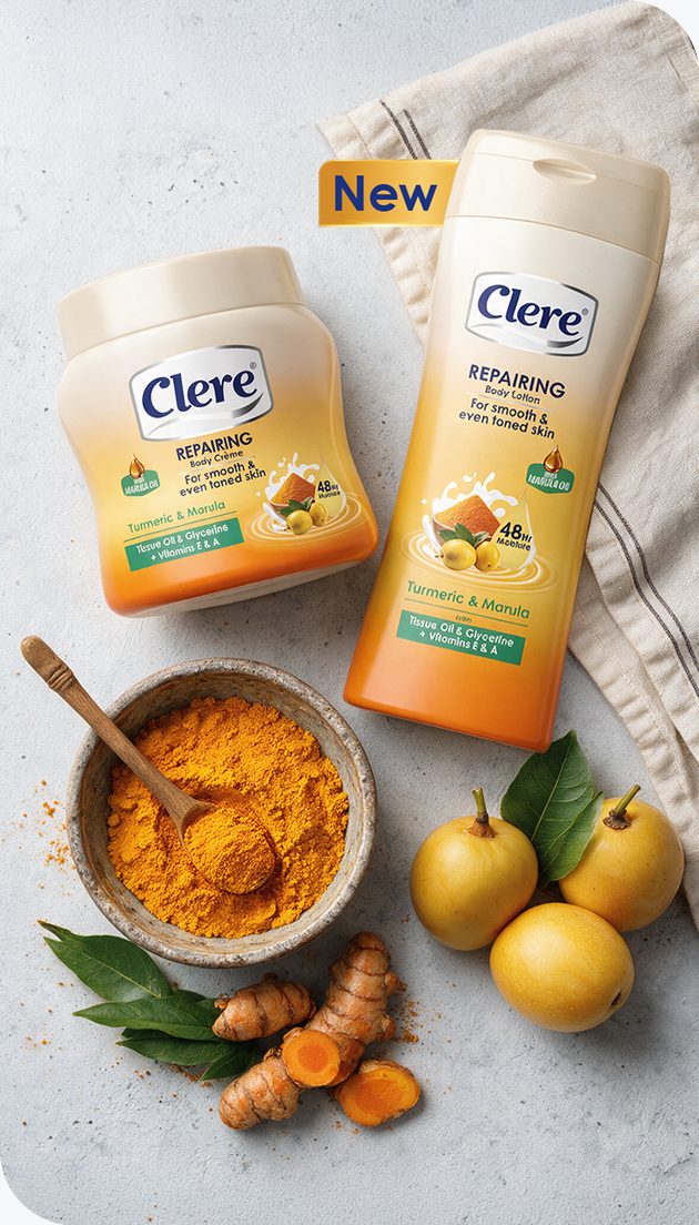 New Clere Turmeric & Marula Repairing Body Crème and Body Lotion